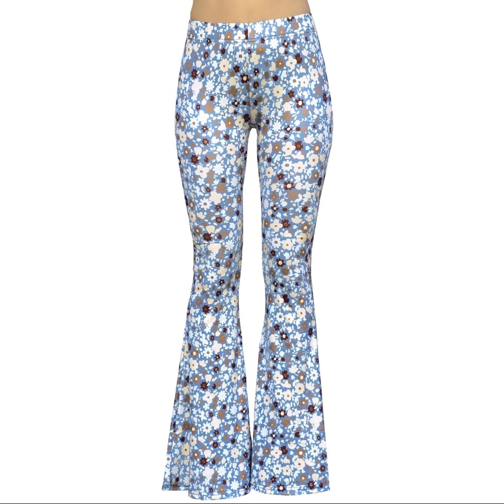 Blue floral bell bottom pants